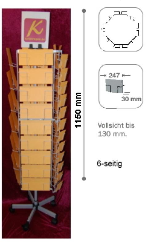 Bodenständer L-DIN Querformat, 54 Fächer, 247 mm breit, 1-reihig, 6-seitig, silber